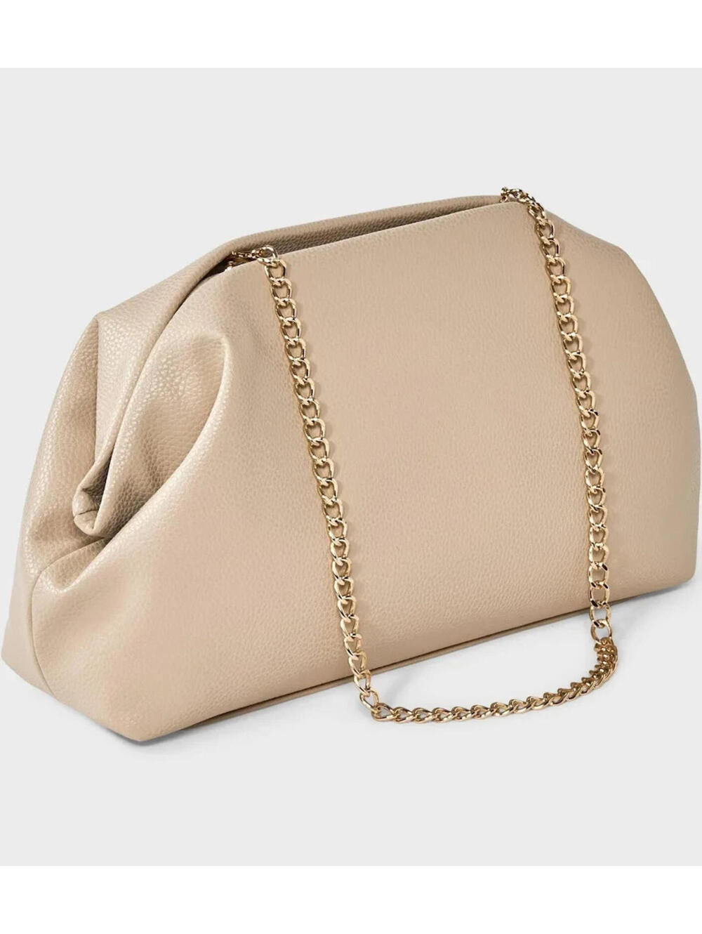 A New Day Womens Beige Faux Leather Chain Shoulder Strap Oversized Clutch
